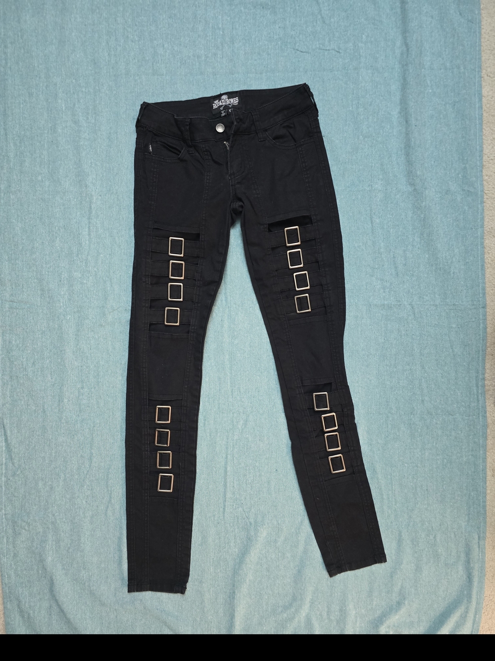 Royal Bones Black Buckle Cutout Detail Skinny Pants